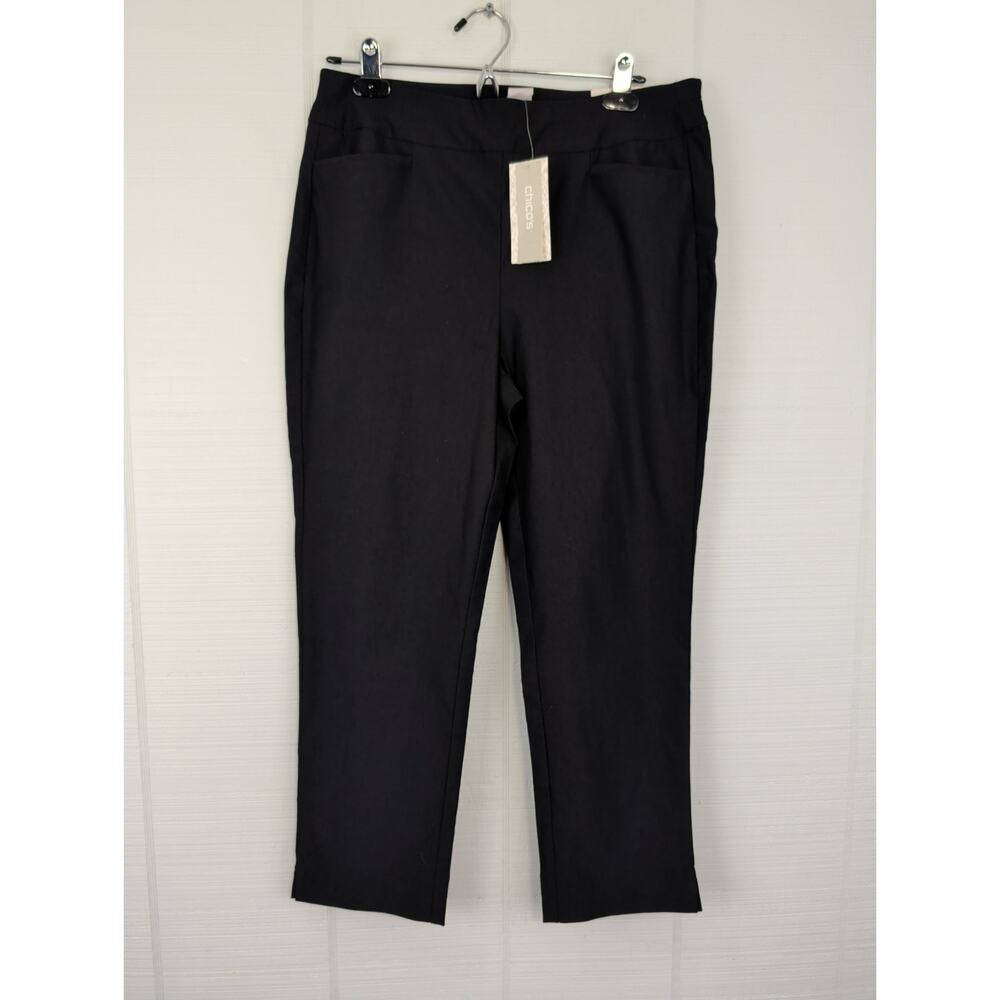 Chicos Womens Crop Pants So Slimming Brigitte Black Shimmery SZ 1 US 8 Side Vent